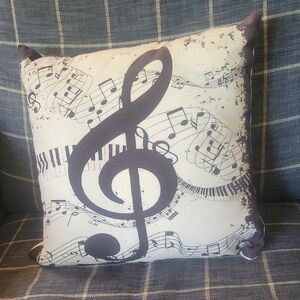 Musical Note Throw Pillow - Black and White 16" Square